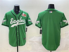 Men\'s Philadelphia Eagles Blank Green 2025 Super Bowl LIX Patch Stitched Baseball Jersey Cheap