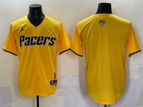 Men\'s Indiana Pacers Blank Yellow 2025 Finals Vapor Stitched Baseball Jersey
