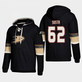 Wholesale Cheap Anaheim Ducks #62 Andrej Sustr Black adidas Lace-Up Pullover Hoodie