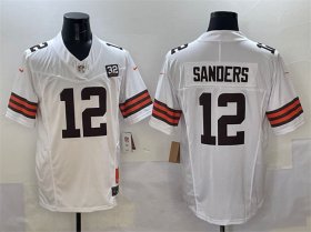 Cheap Men\'s Cleveland Browns #12 Shedeur Sanders White 2025 Draft F.U.S.E. With Jim Brown Memorial & Home Patch Vapor Limited Football Stitched Jersey