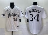 Men's Los Angeles Dodgers #34 Fernando Valenzuela White 2025 LA Gothic Style With 2024 World Series Champions Patch Vapor Premier Limited Stitched Baseball Jersey Cheap Wholesale