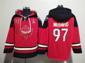 Cheap Men\'s Team Canada #97 Connor McDavid Red Black Ageless Must-Have Lace-Up Pullover Hoodie