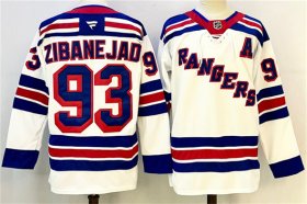 Men\'s New York Rangers #93 Mika Zibanejad White With A Patch 2024-25 Away Stitched Jersey