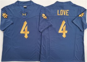 Cheap Men\'s Notre Dame Fighting Irish #4 Jeremiyah Love Navy Blue 2025 F.U.S.E. Limited Stitched Jersey