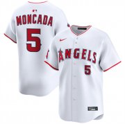 Cheap Men's Los Angeles Angels #5 Yoan Moncada White Home Limited Stitched Baseball Jersey