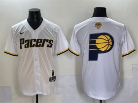 Cheap Men\'s Indiana Pacers Team Big Logo White 2025 Finals Vapor Stitched Baseball Jersey