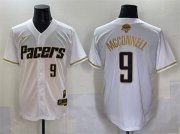 Cheap Men's Indiana Pacers #9 T.J. McConnell White Gold 2025 Finals Vapor Stitched Baseball Jersey