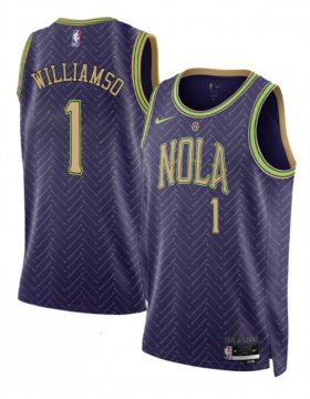 Cheap Men\'s New Orleans Pelicans #1 Zion Williamson Purple 2024-25 City Ediiton Stitched Basketball Jersey