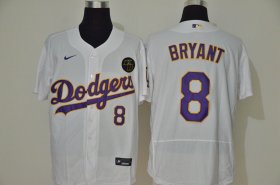 Wholesale Cheap Los Angeles Dodgers #8 Kobe Bryant Men\'s Nike White Purple No. Authentic KB Patch MLB Jersey