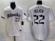 Men's Milwaukee Brewers #22 Christian Yelich White 'Gothic 414 Shadows Edition' Vapor Premier Limited Stitched Jersey Cheap Wholesale