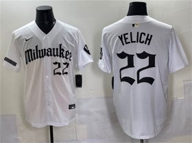 Men\'s Milwaukee Brewers #22 Christian Yelich White \'Gothic 414 Shadows Edition\' Vapor Premier Limited Stitched Jersey Cheap Wholesale