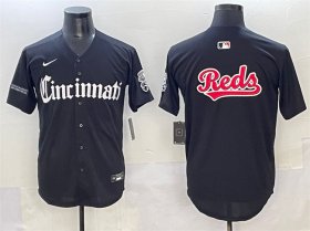 Men\'s Cincinnati Reds Team Big Logo Black \'Gothic Queen City Edition\' Vapor Premier Limited Stitched Baseball Jersey