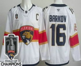 Cheap Men\'s Florida Panthers #16 Aleksander Barkov White 2025 Stanley Cup Champions Authentic Jersey
