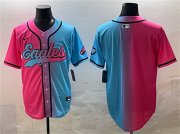 Men's Philadelphia Eagles Blank Pink Blue Limited Stitched Baseball Jersey Cheap Wholesale