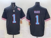 Cheap Men's Tennessee Titans #1 Cameron Ward Black 2025 Draft F.U.S.E. 1997 Throwback Patch Vapor Limited Football Stitched Jersey