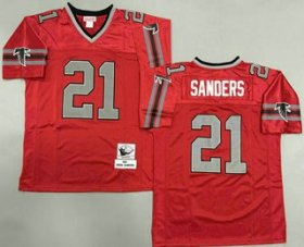 Men\'s Atlanta Falcons #21 Deion Sanders Red Grey 1992 Throwback Jersey
