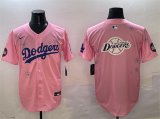 Cheap Men's Los Angeles Dodgers Team Big Logo Pink 2025 Tokyo Series Limited Stitched Baseball Jersey