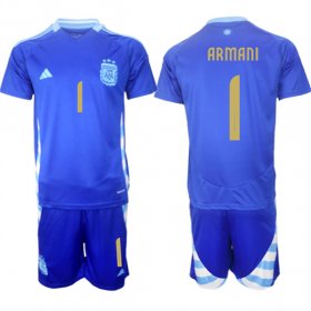 Cheap Men\'s Argentina #1 Franco Armani Blue 2024-25 Away SoccerJersey Suit