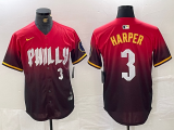 Cheap Men's Philadelphia Phillies #3 Bryce Harper Red 2024 City Player Number Cool Base Jersey