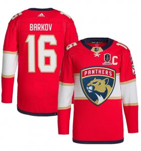 Cheap Men\'s Florida Panthers #16 Aleksander Barkov Red Home 2024 Stanley Cup Champions Stitched Jersey