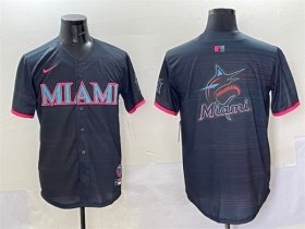 Cheap Men\'s Miami Marlins Team Big Logo Black 2025 City Connect Limited Stitched Baseball Jersey
