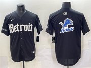 Men's Detroit Lions Team Big Logo Black 'Motor Gothic Edition' Vapor Premier Limited Stitched Baseball Jersey