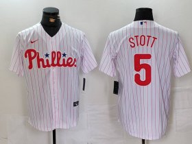 Men\'s Philadelphia Phillies #5 Bryson Stott White Pinstripe Stitched Cool Base Jersey