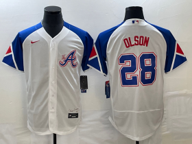 Wholesale Cheap Men\'s Atlanta Braves #28 Matt Olson White 2023 City Connect Flex Base Stitched Jersey