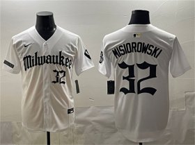 Cheap Men\'s Milwaukee Brewers #32 Jacob Misiorowski White \'Gothic 414 Shadows Edition\' Vapor Premier Limited Stitched Jersey