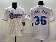 Cheap Men's Texas Rangers #36 Wyatt Langford White Cool Base Stitched Baseball Jersey