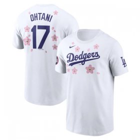 Cheap Men\'s Los Angeles Dodgers #17 Shohei Ohtani White 2025 Tokyo Series Name & Number T-Shirt