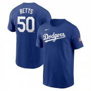 Cheap Men's Los Angeles Dodgers #50 Mookie Betts Royal 2025 Tokyo Series Name & Number T-Shirt