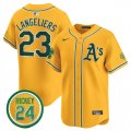 Men's Oakland Athletics #23 Shea Langeliers Yellow 2024 Limited With Rickey Henderson Patch Stitched Jersey Cheap