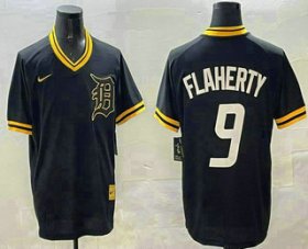 Men\'s Detroit Tigers #9 Jack Flaherty Black Gold Nike Cooperstown Legend V Neck Jersey Cheap