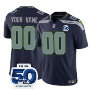 Men's Seattle Seahawks Active Player Custom Navy 2025 F.U.S.E. 50th Anniversary Patch Vapor Limited Stitched Jersey Cheap Wholesale