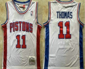 Men\'s Detroit Pistons #11 Isiah Thomas White 1988-89 Hardwood Classics Soul Swingman Throwback Jersey