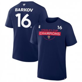 Men\'s Florida Panthers #16 Aleksander Barkov Navy 2025 Stanley Cup Champions Pro Name & Number T-Shirt