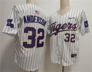 Men's LSU Tigers #32 Kade Anderson White 2025 Stitched Baseball Jersey Cheap Wholesale