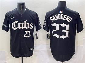 Men\'s Chicago Cubs #23 Ryne Sandberg Black \'Gothic North Side Edition\' Vapor Premier Limited Stitched Baseball Jersey Cheap