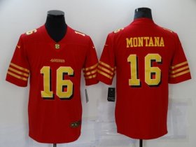 Men\'s San Francisco 49ers #16 Joe Montana Red Gold Shadow 2025 new football Jersey