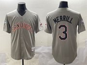 Men's San Diego Padres #3 Jackson Merrill Gray Fashion Throwback With Patch Cool Base Stitched Jersey