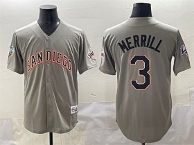 Men\'s San Diego Padres #3 Jackson Merrill Gray Fashion Throwback With Patch Cool Base Stitched Jersey