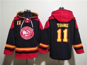 Wholesale Cheap Men\'s Atlanta Hawks #11 Trae Young Black Red Lace-Up Pullover Hoodie