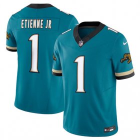 Men\'s Jacksonville Jaguars #1 Travis Etienne JR Teal 2024 F.U.S.E. Prowler Throwback Vapor Limited Football Stitched Jersey