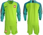 Wholesale Cheap Poland Blank Shiny Green Goalkeeper Long Sleeves Soccer Country Jersey