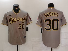 Cheap Men\'s Pittsburgh Pirates #30 Paul Skenes Number Grey Stitched Jersey