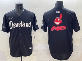 Men\'s Cleveland Guardians Team Big Logo Black Gothic Vapor Premier Limited Stitched Baseball Jersey