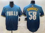 Men's Philadelphia Phillies #58 Seranthony Dominguez Blue 2024 City Connect Limited Stitched Jersey Cheap