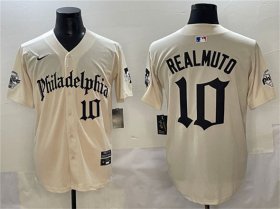 Men\'s Philadelphia Phillies #10 J.T. Realmuto Cream Gothic Vapor Limited Stitched Jersey Cheap