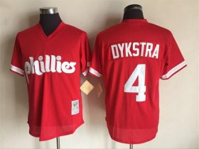 Men\'s Philadelphia Phillies #4 Lenny Dykstra Mitchell and Ness Red 1991 Throwback Stitched MLB Jersey